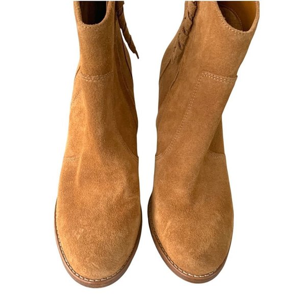 JOIE Tan Ankle Bootie 10 Western Side Zip High Heel Boot Suede Sexy Soft Brown - Picture 3 of 8